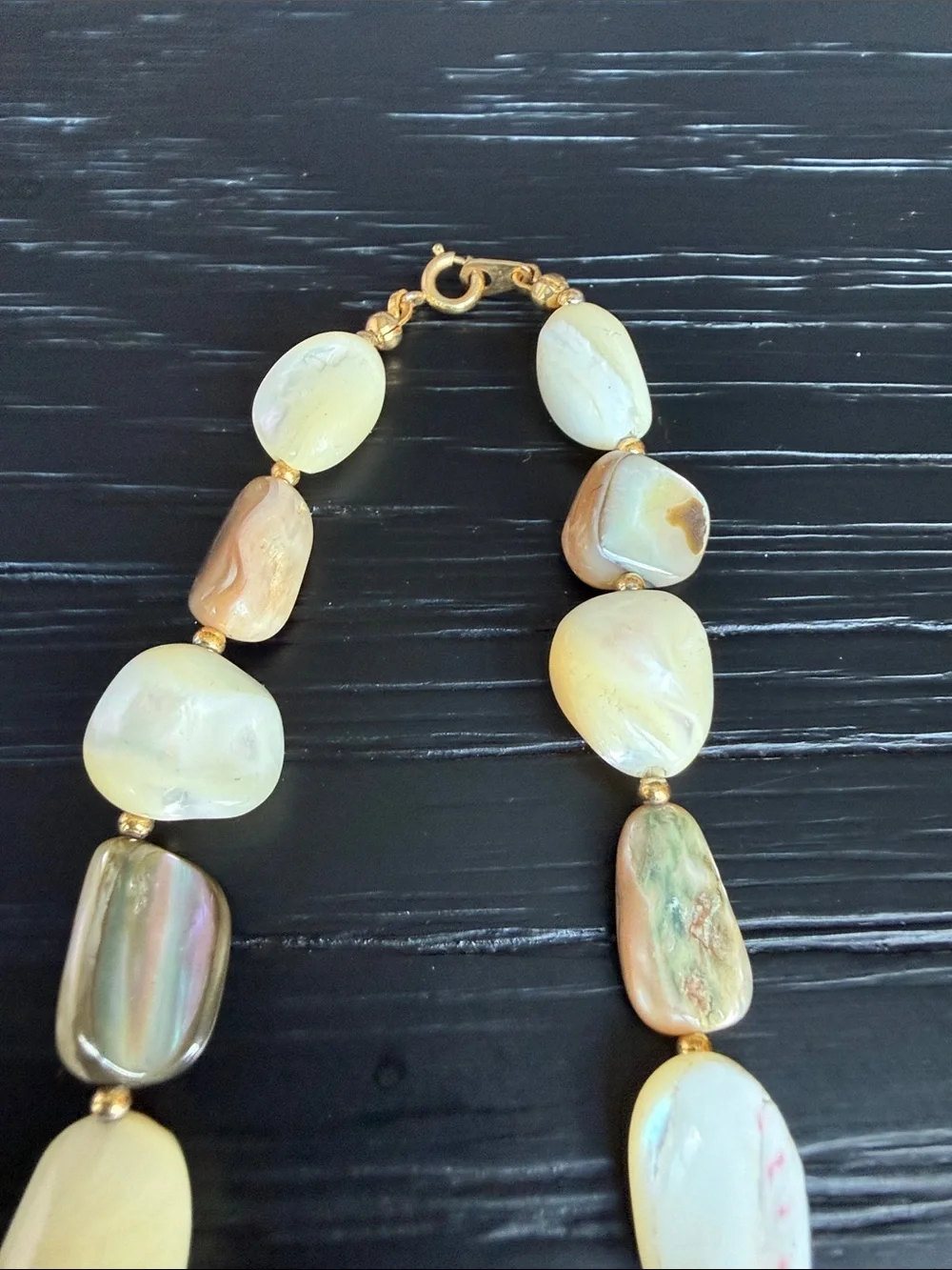 Natural Gemstone & Mother of Pearl Bead Necklace in Cream and Brown